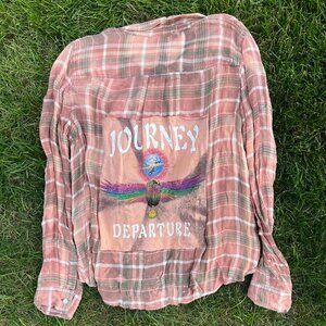 Adult Large Journey Random Bleach Dye Band Flannel Shirt